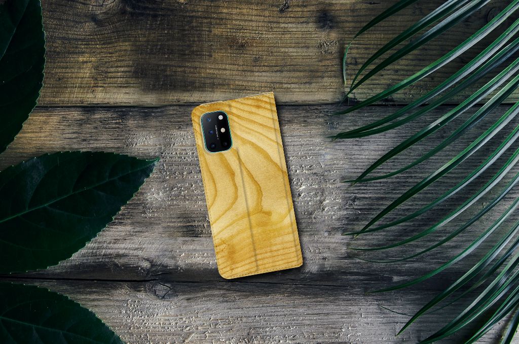 OnePlus 8T Book Wallet Case Licht Hout - B2C Telecom