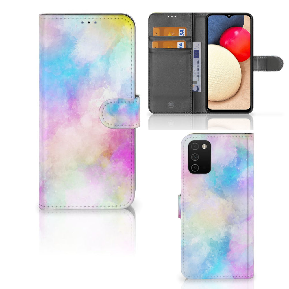 Hoesje Samsung Galaxy A03s Watercolor Light met pasjeshouder en kleurrijk watercolor ontwerp.