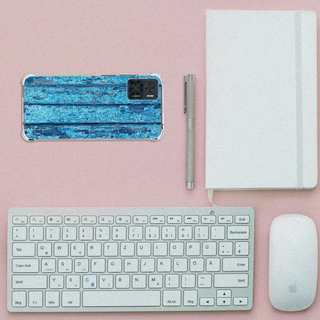 Motorola Moto E22 | E22i Stevig Telefoonhoesje Wood Blue B2C Telecom