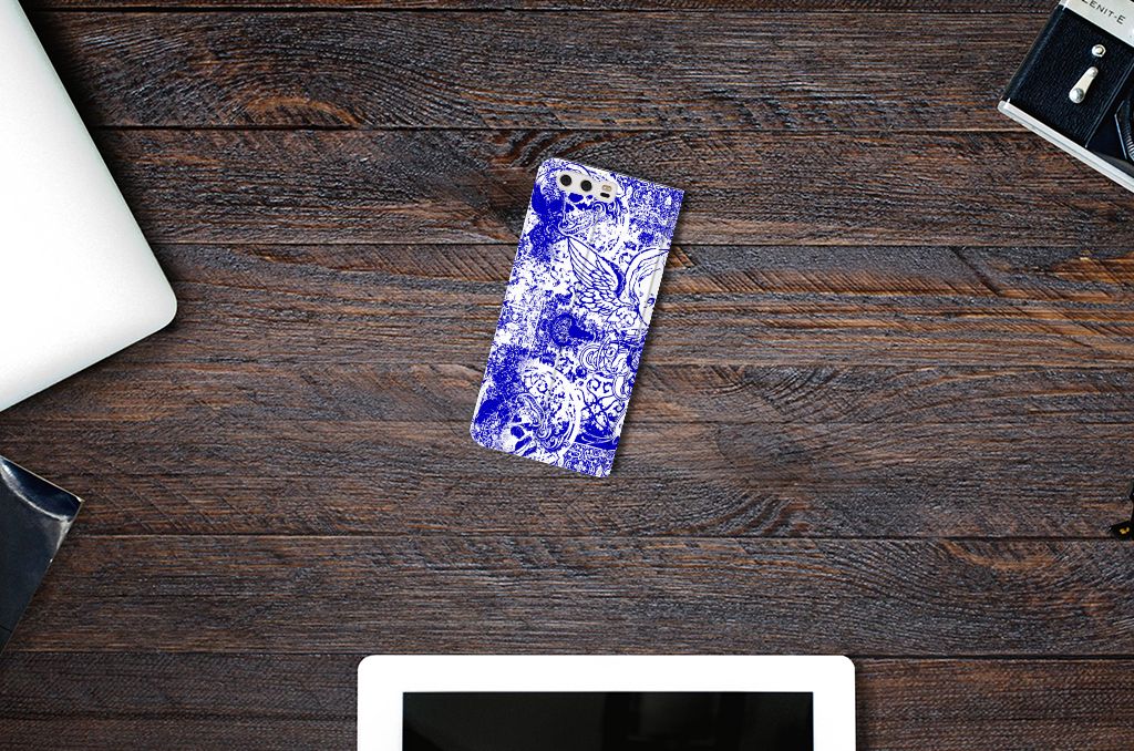 Mobiel BookCase Huawei P10 Plus Angel Skull Blauw