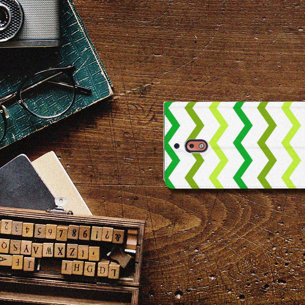 Nokia 2.1 2018 Hoesje met Magneet Zigzag Groen