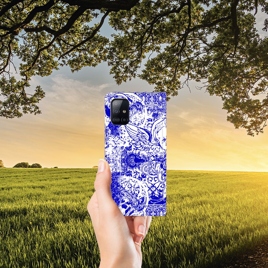 Mobiel BookCase Samsung Galaxy A71 Angel Skull Blauw - B2C Telecom