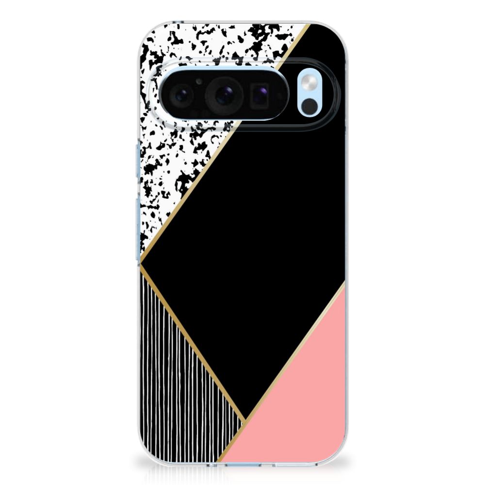 Google Pixel 9 | 9 Pro TPU Hoesje Zwart Roze Vormen