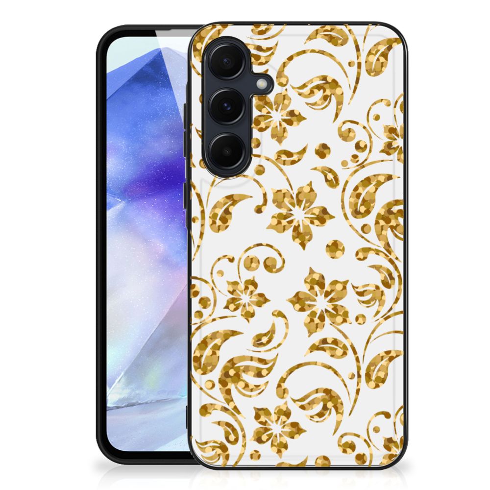 Samsung Galaxy A55 Bloemen Hoesje Gouden Bloemen