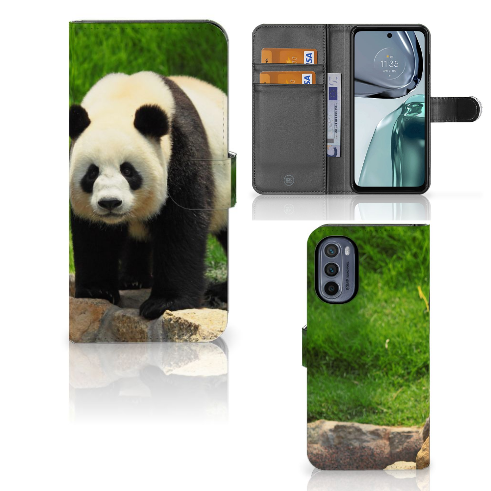 Motorola Moto G62 5G Telefoonhoesje met Pasjes Panda