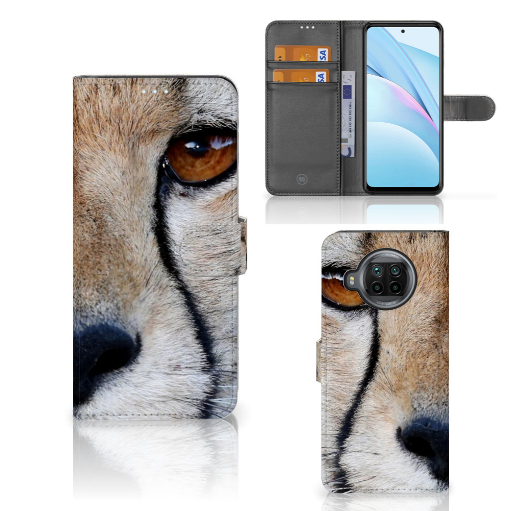 Xiaomi Mi 10T Lite Telefoonhoesje met Pasjes Cheetah met close-up van cheeta en ruimte voor 3 pasjes