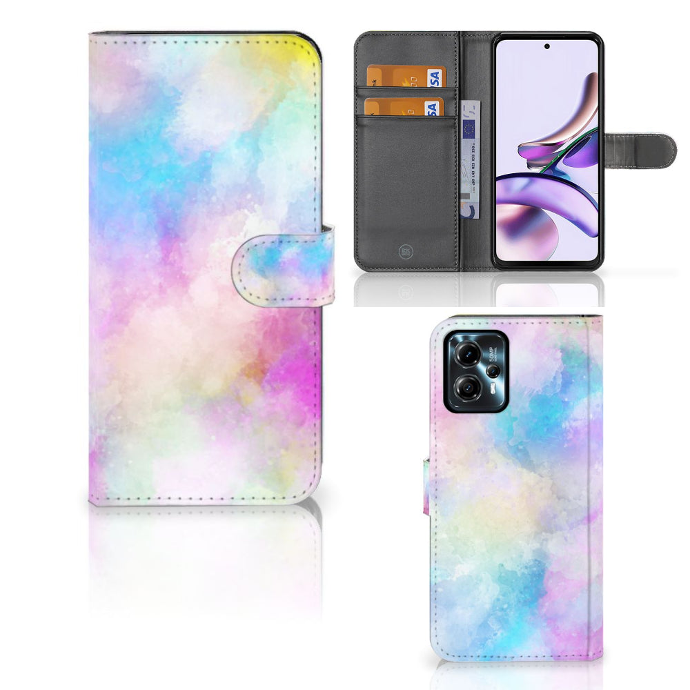Hoesje Motorola Moto G13 | G23 Watercolor Light met pasjeshouder en unieke pastelkleuren