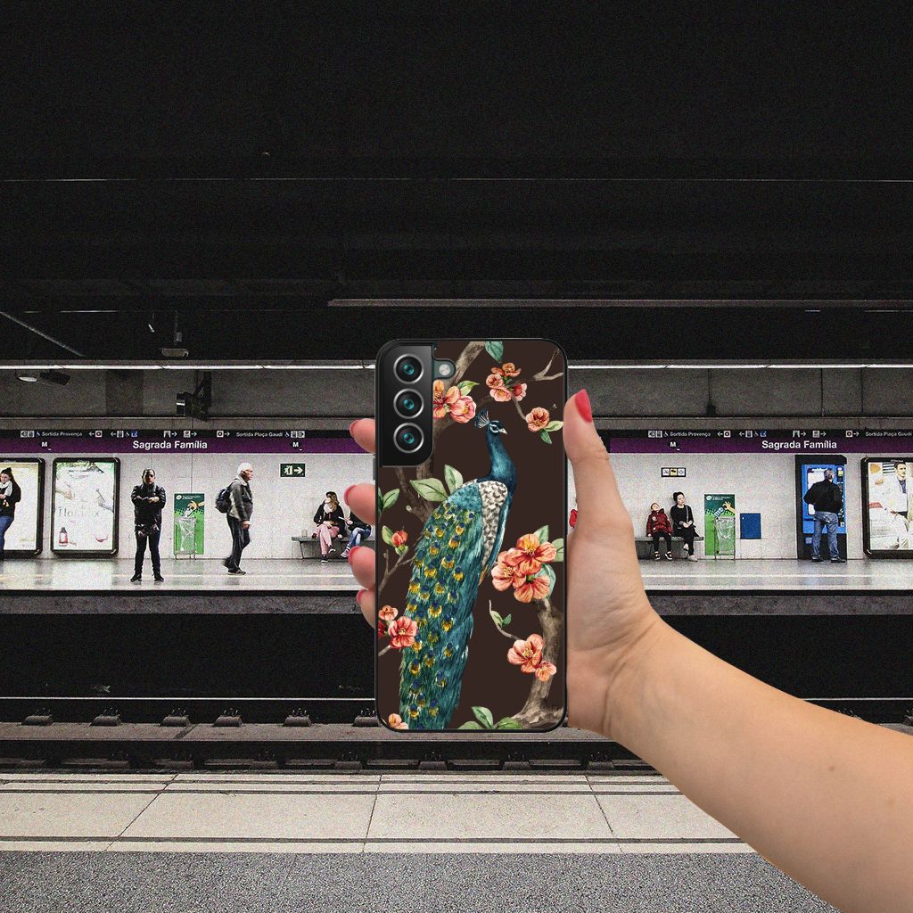 Samsung Galaxy S22 Plus Dierenprint Telefoonhoesje Pauw met Bloemen B2C Telecom