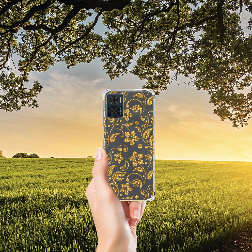 Motorola Moto E22 | E22i Case Gouden Bloemen B2C Telecom