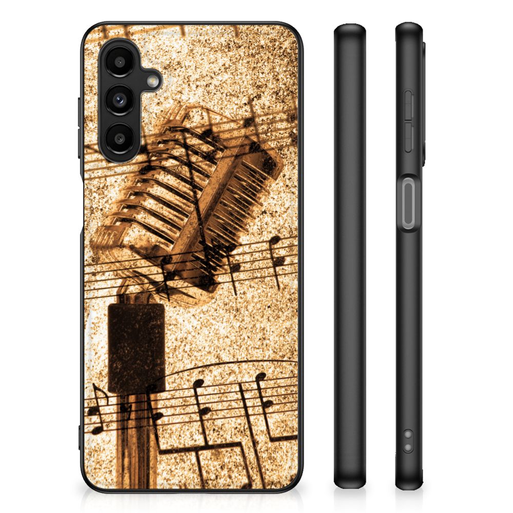 Samsung Galaxy A14 5G Silicone Back Case Bladmuziek met vintage muzieknoten en gevoelige details.