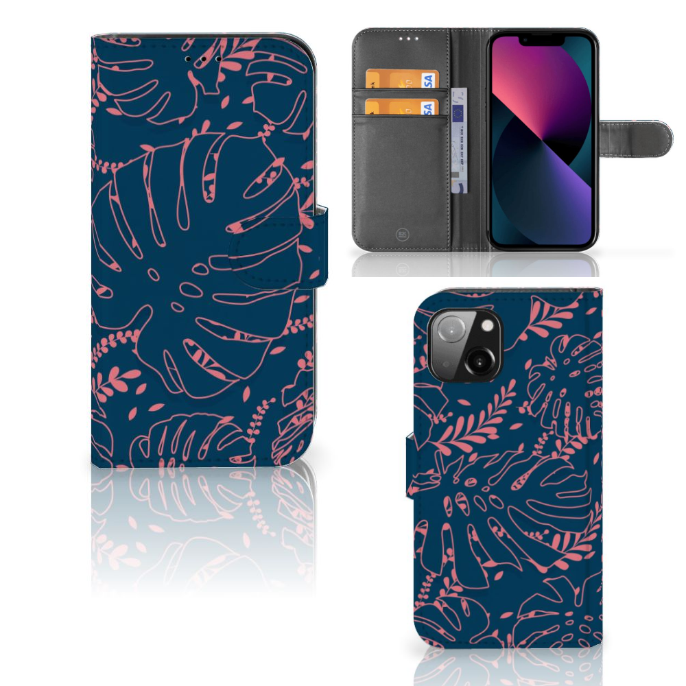 Apple iPhone 13 Hoesje Palm Leaves met palmbladeren design en ruimte voor pasjes đŋ.