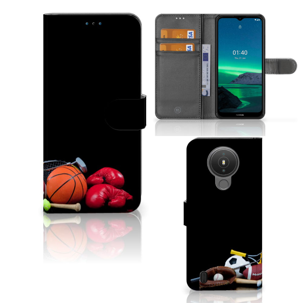 Nokia 1.4 Wallet Case met Pasjes Sports met sportafbeeldingen en ruimte voor pasjes en geld.