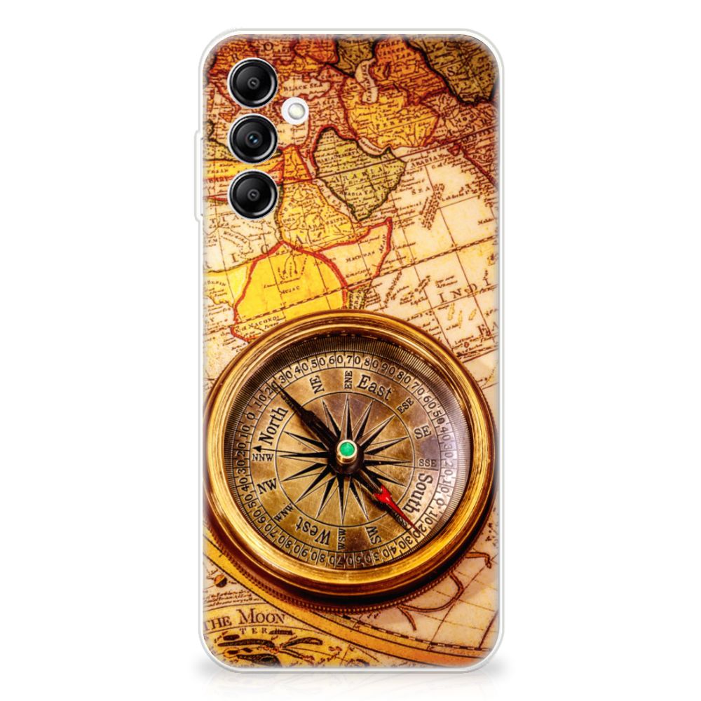 Samsung Galaxy A14 5G Siliconen Back Cover Kompas met vintage kaart en kompas ontwerp.