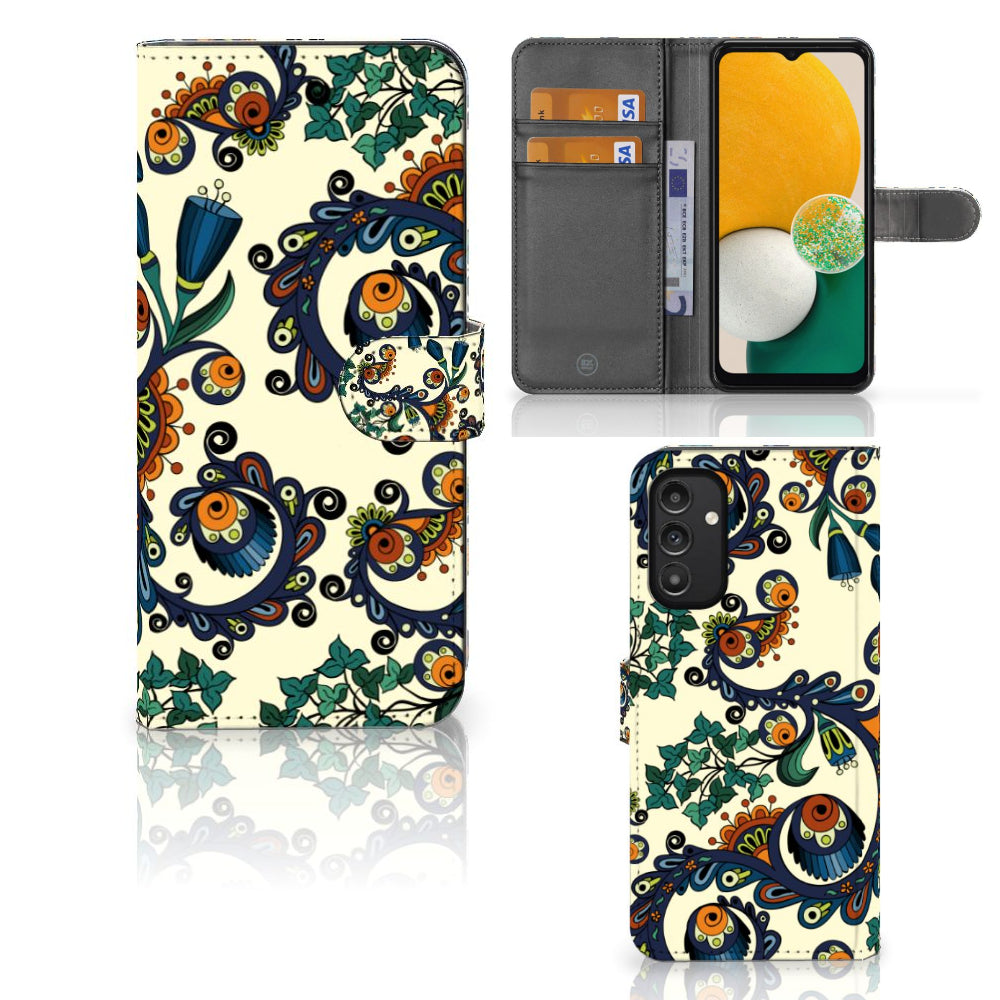 Wallet Case Samsung Galaxy A14 4G Barok Flower met opvallend bloemen- en oogdesign.