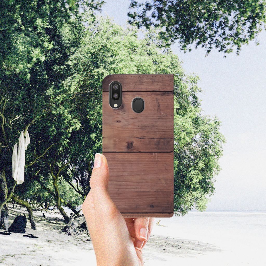 Samsung Galaxy M20 Book Wallet Case Old Wood