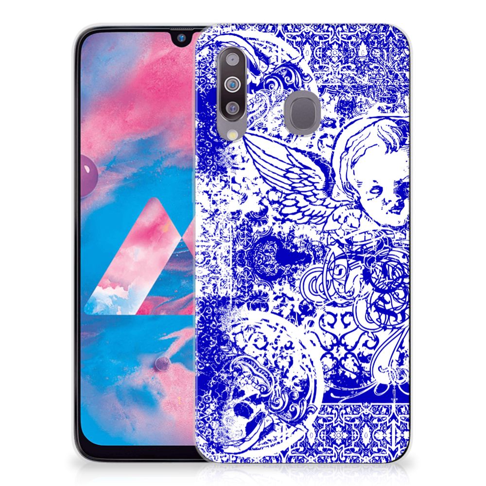 Silicone Back Case Samsung Galaxy M30 Angel Skull Blauw