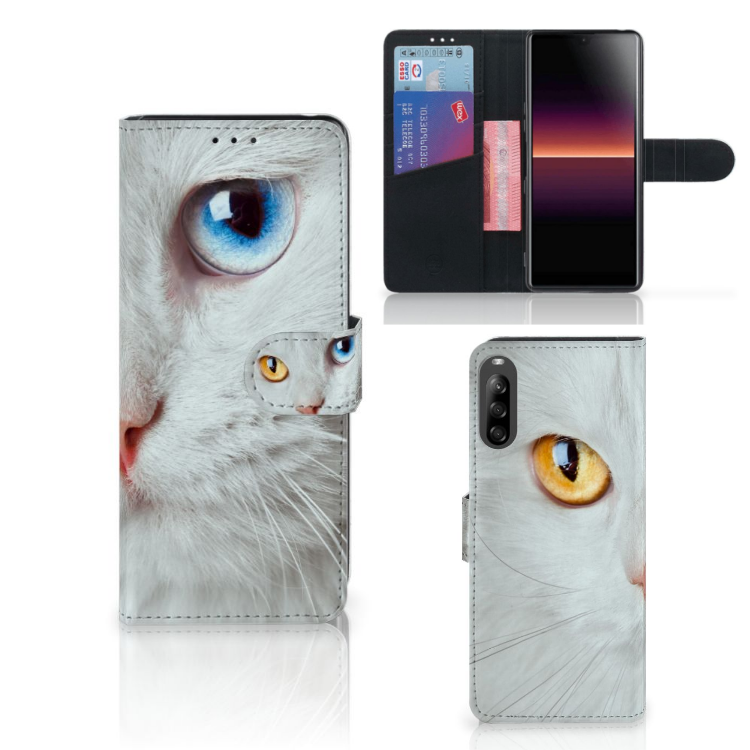 Sony Xperia L4 Telefoonhoesje met Pasjes Witte Kat