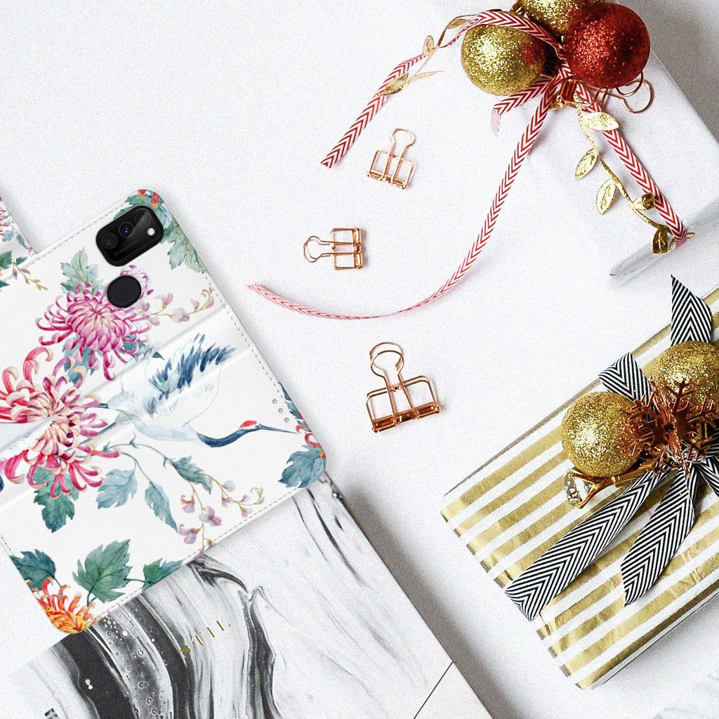 Samsung Galaxy M21 | M30s Telefoonhoesje met Pasjes Bird Flowers