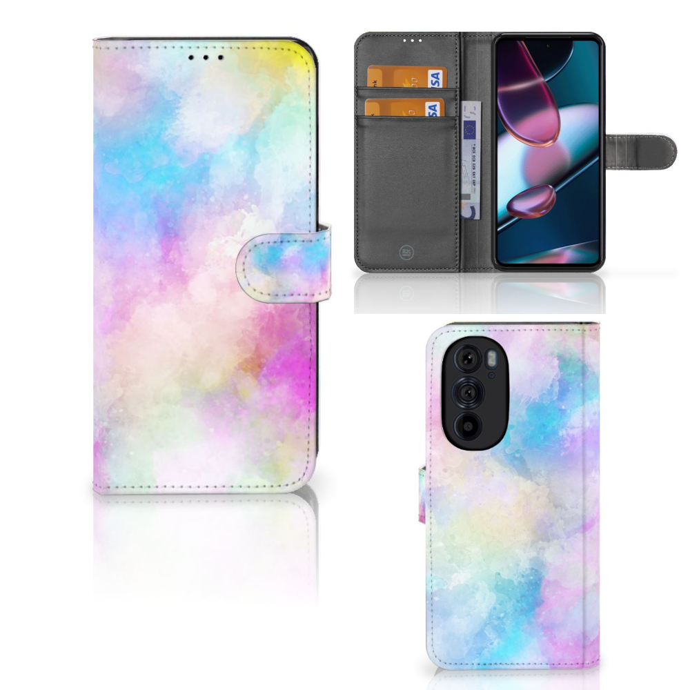 Hoesje Motorola Edge 30 Pro Watercolor Light met pasjeshouder en kleurrijk, uniek design.