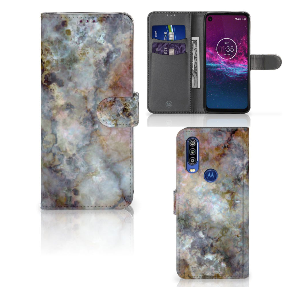 Motorola One Action Bookcase Marmer Grijs