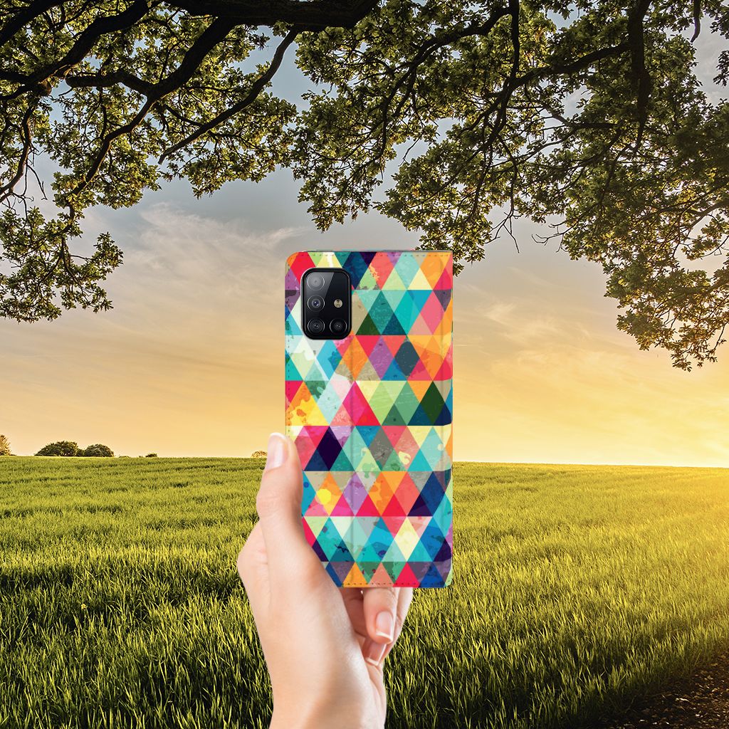 Samsung Galaxy A71 Hoesje met Magneet Geruit - B2C Telecom
