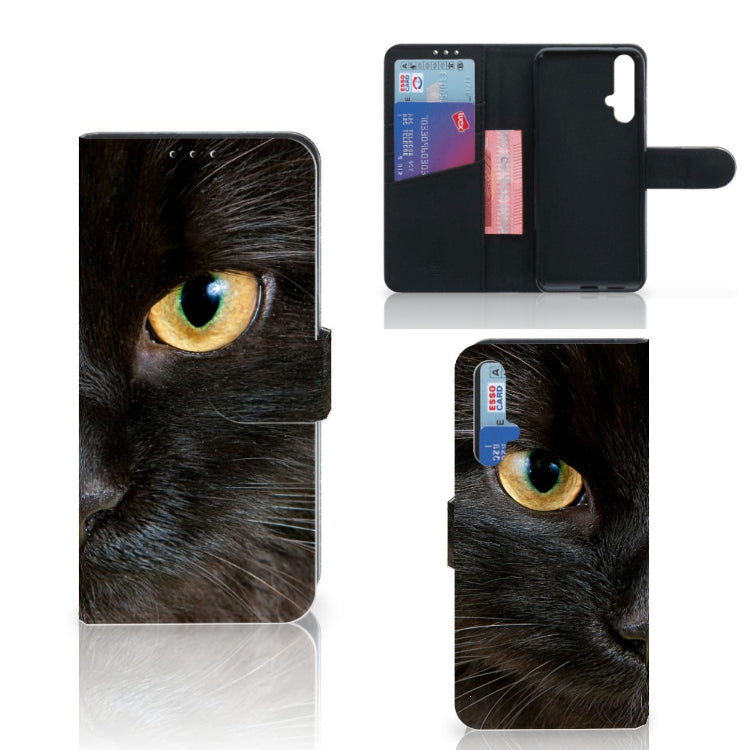 Honor 20 Telefoonhoesje met Pasjes Zwarte Kat