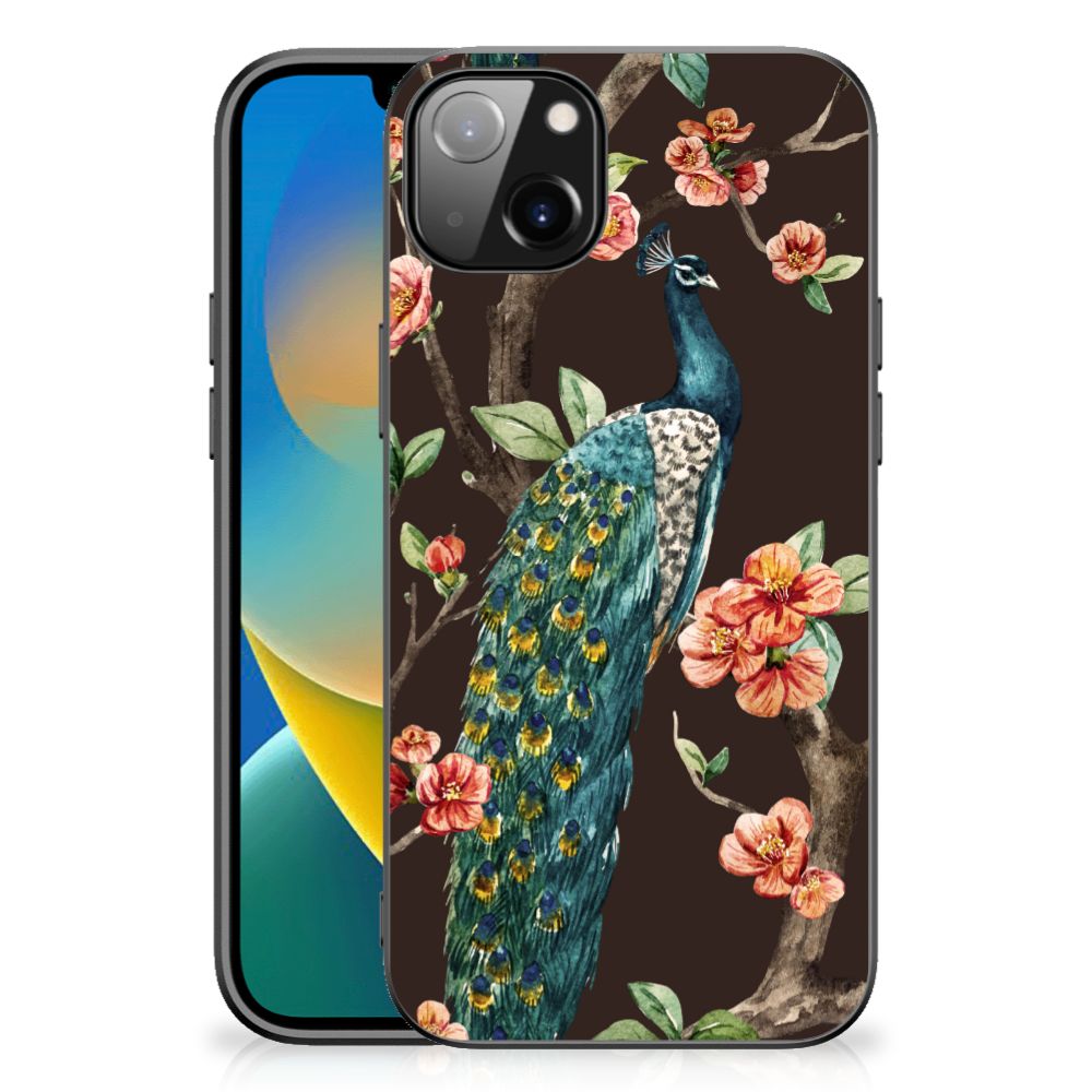 iPhone 14 Plus Dierenprint Telefoonhoesje Pauw met Bloemen
