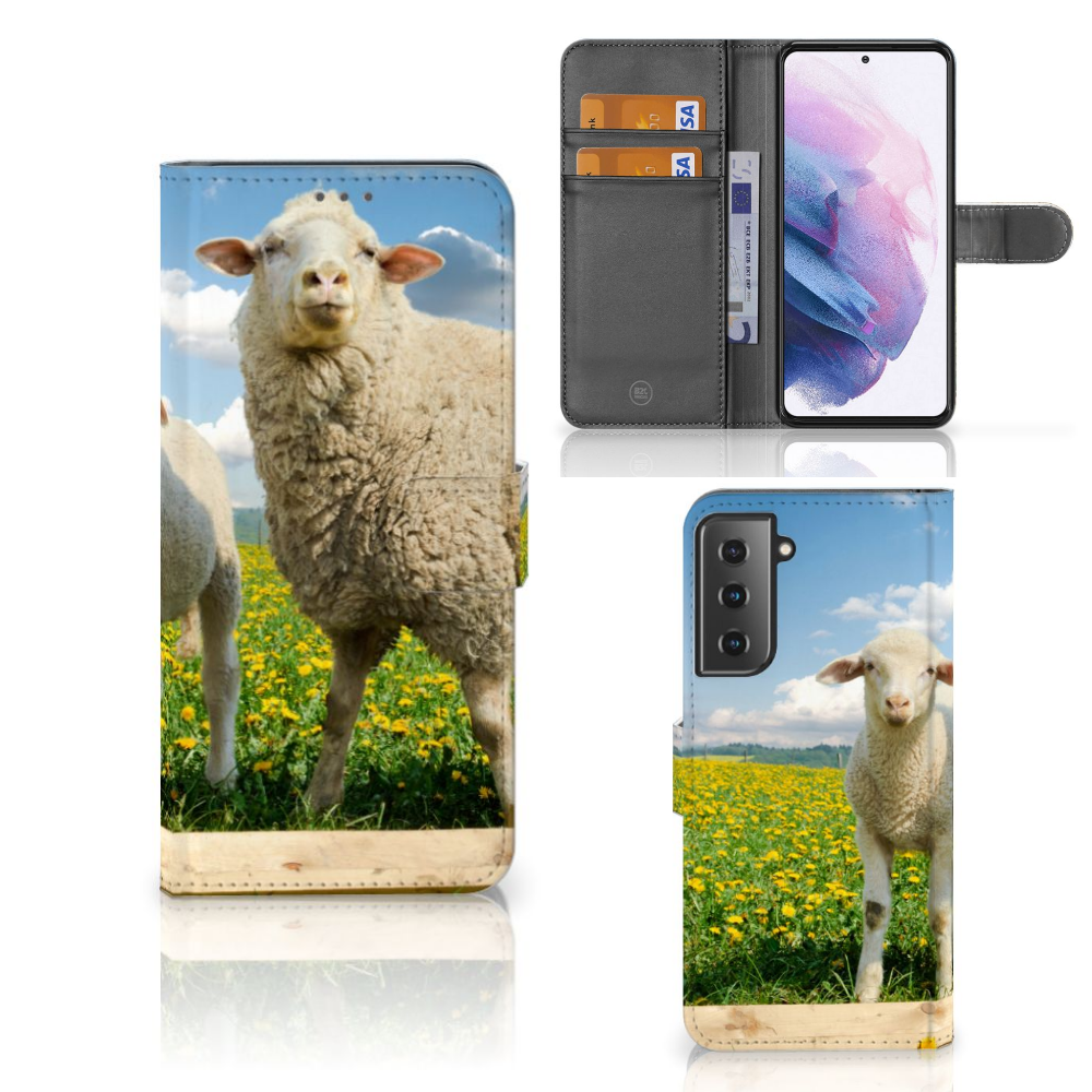 Samsung Galaxy S21 Plus Telefoonhoesje met Pasjes Schaap en Lammetje