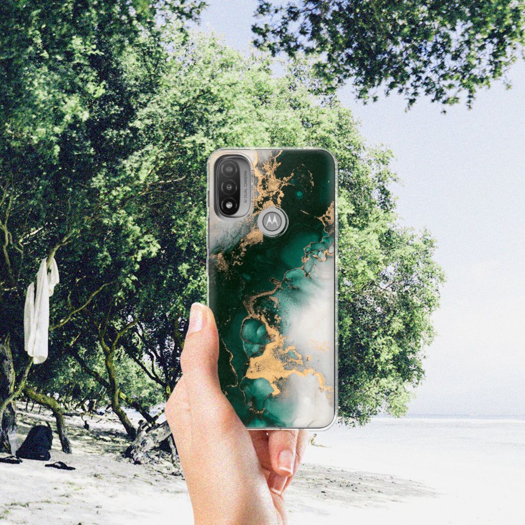 TPU Siliconen Hoesje voor Motorola Moto E20 | E40 Marmer Groen B2C Telecom