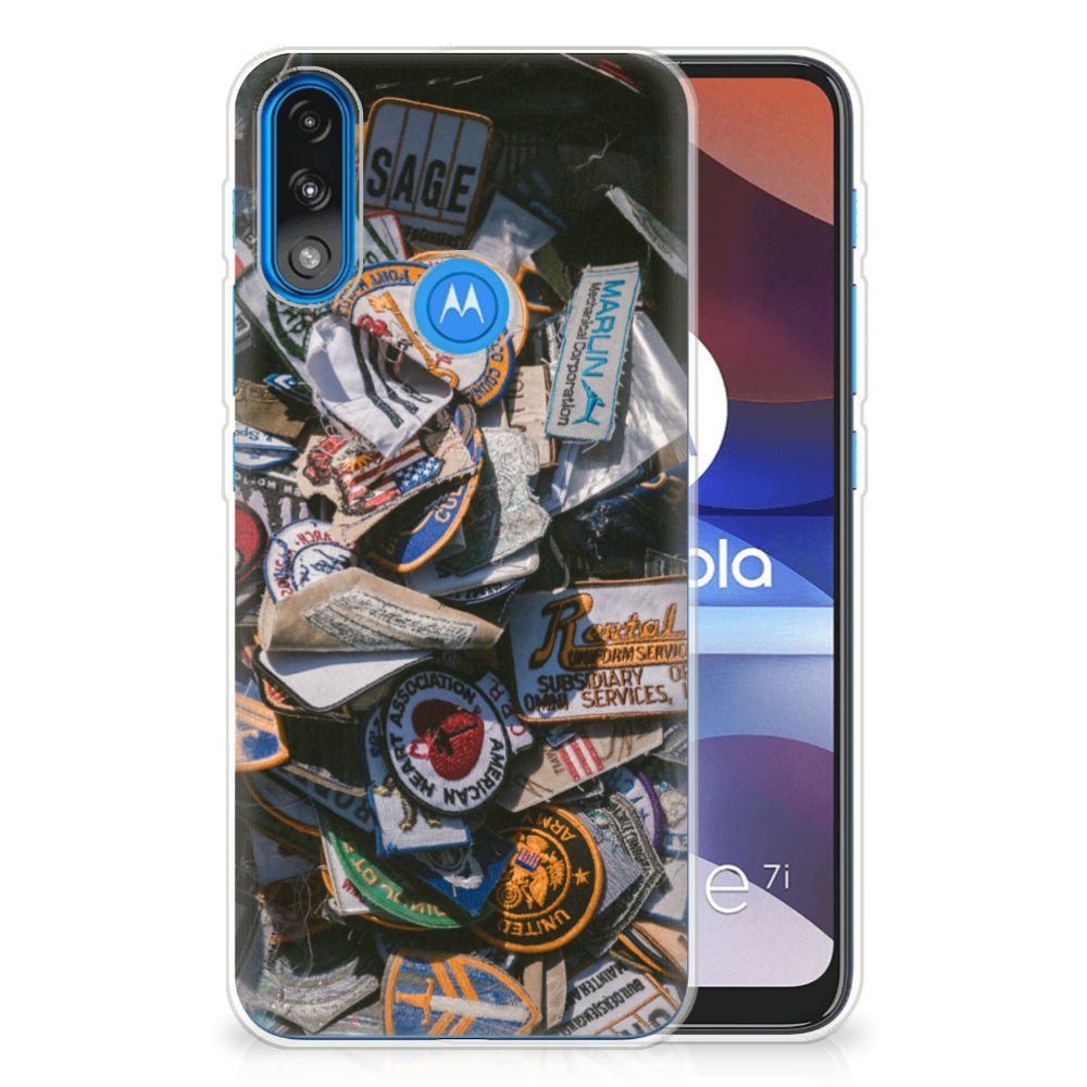 Motorola Moto E7/E7i Power Siliconen Hoesje met foto Badges B2C Telecom