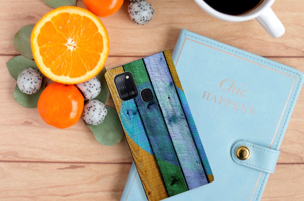 Samsung Galaxy A21s Book Wallet Case Wood Heart - Cadeau voor je Vriend - B2C Telecom