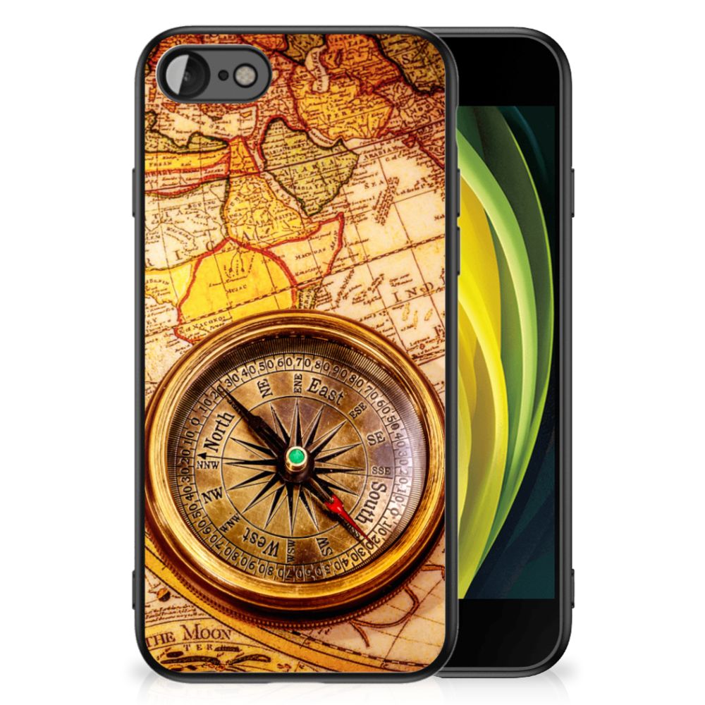 iPhone SE 2022 | SE 2020 | 7/8 TPU Backcover Kompas met kompas en wereldkaart als ontwerp.