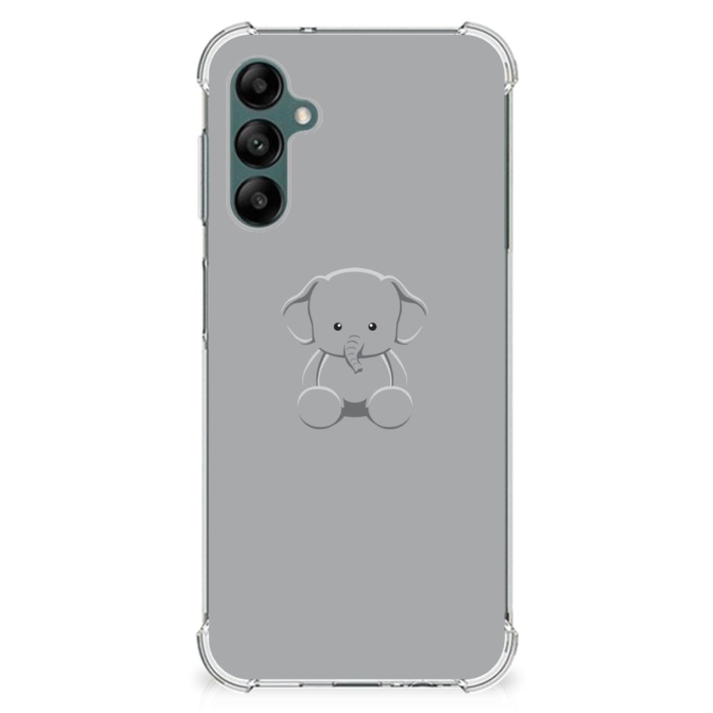 Samsung Galaxy A14 5G/4G Stevig Bumper Hoesje Grijs Baby Olifant met schattig olifantenontwerp