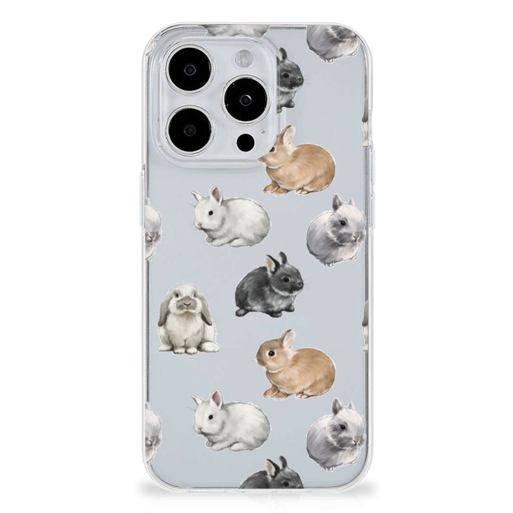 TPU Hoesje voor iPhone 15 Pro Max Konijntjes met schattige konijnen in verschillende kleuren en stijlen.