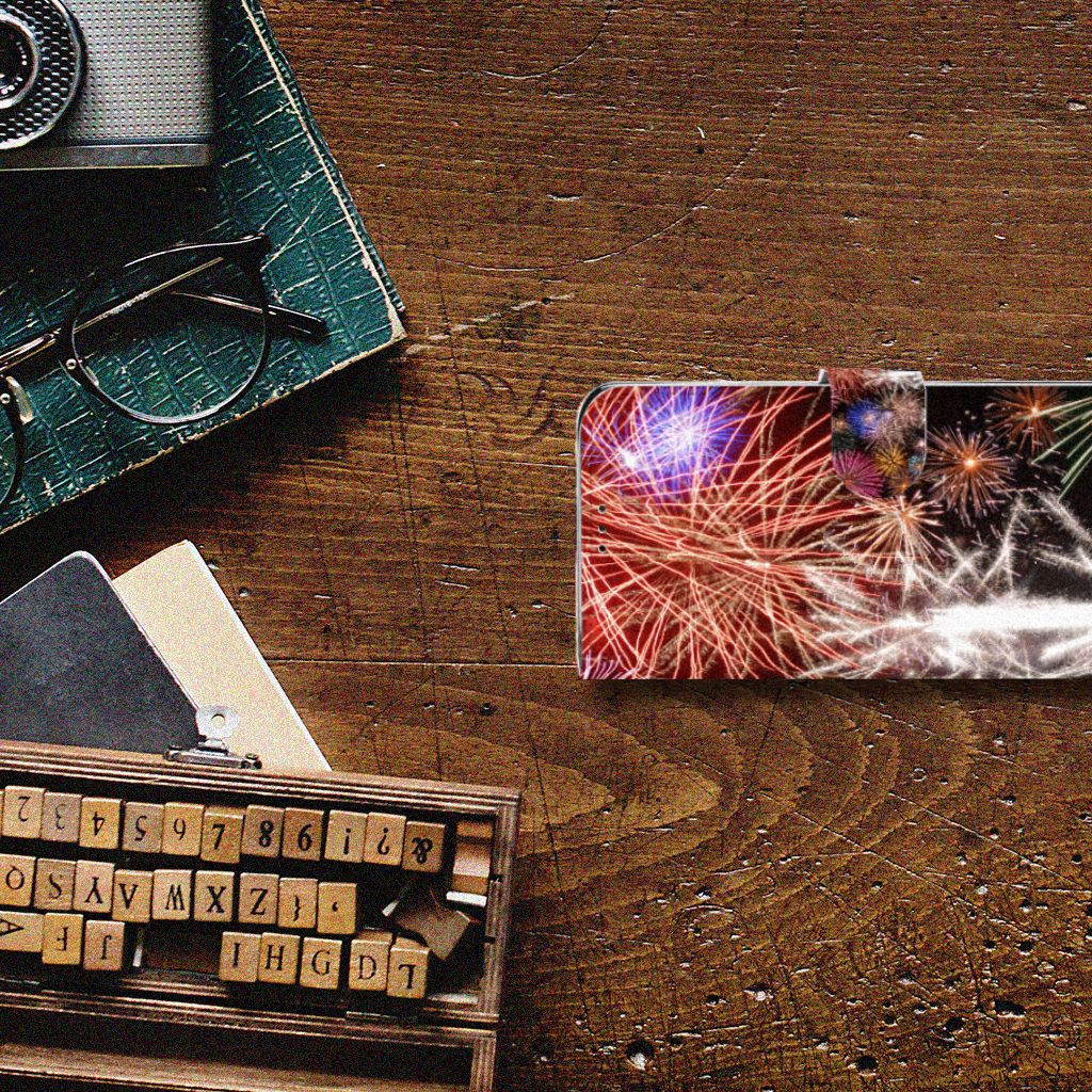 Motorola Moto G7 Power Wallet Case met Pasjes Vuurwerk