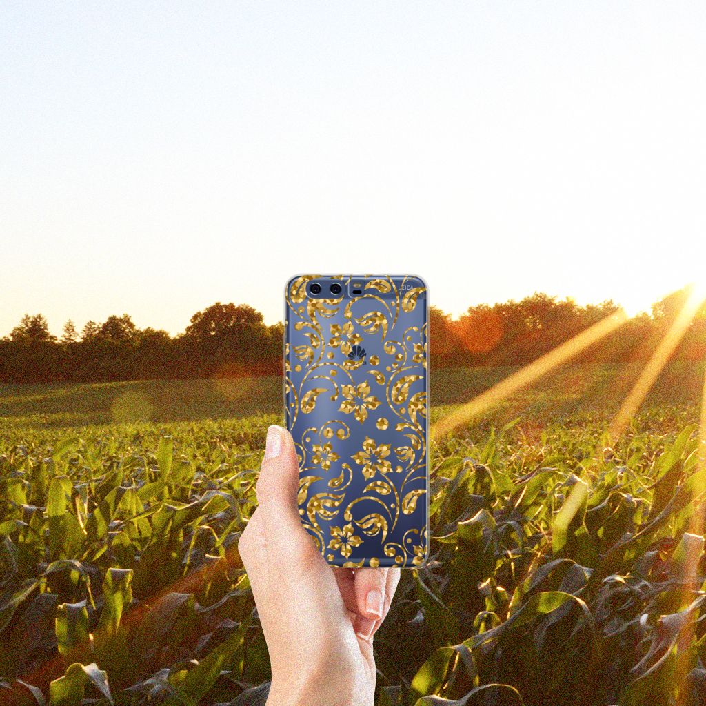 Huawei P10 Plus TPU Case Gouden Bloemen