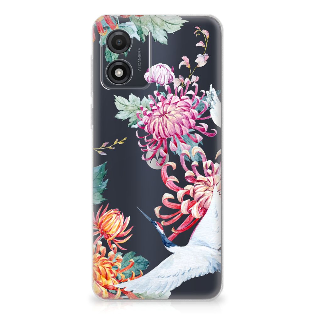 Motorola Moto E13 TPU Hoesje Bird Flowers