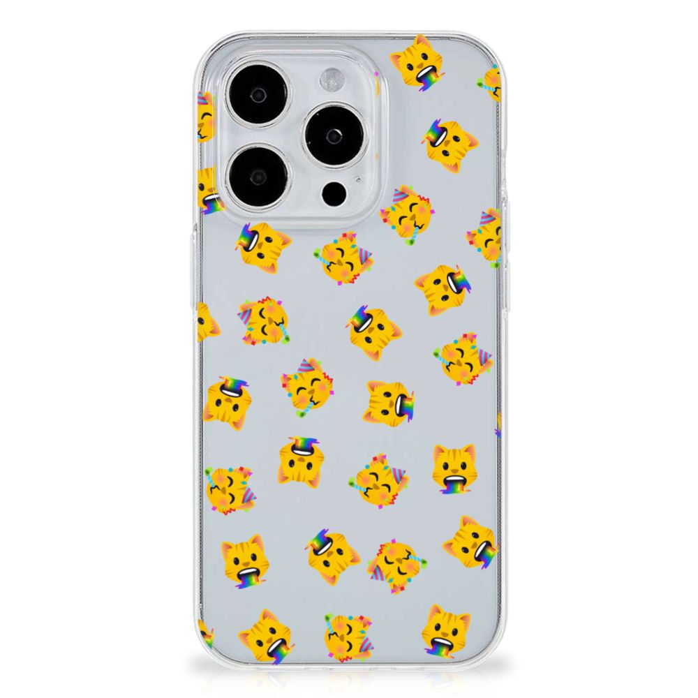 TPU bumper voor iPhone 15 Pro Max Katten Emojis met gekke katten emojis đą op een doorzichtige achtergrond.