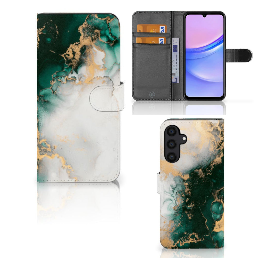 Bookcase voor Samsung Galaxy A15 Marmer Groen