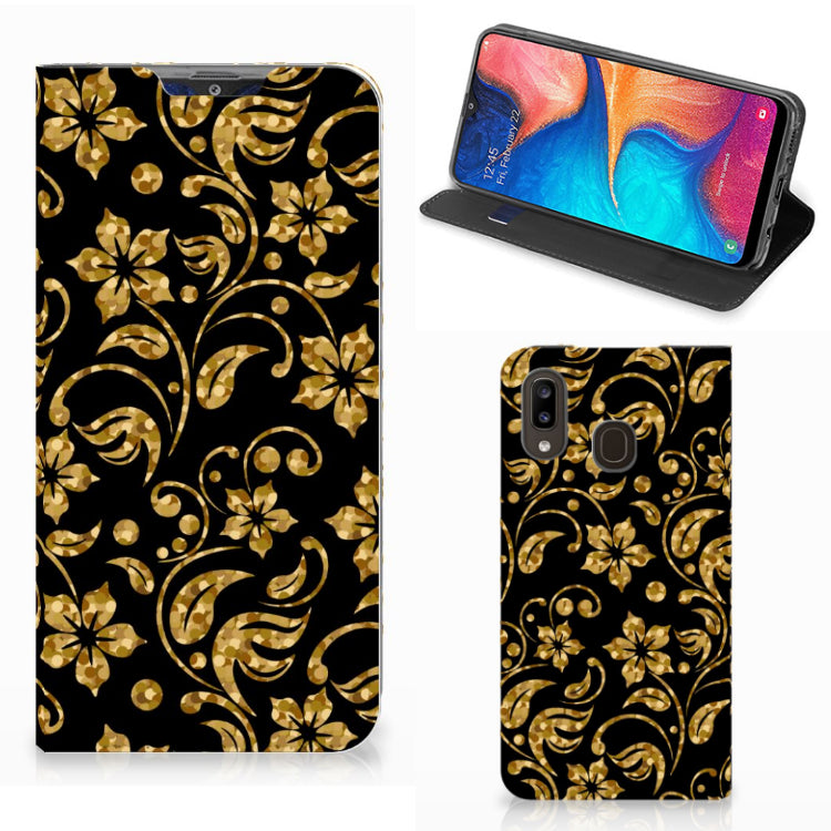 Samsung Galaxy A30 Smart Cover Gouden Bloemen