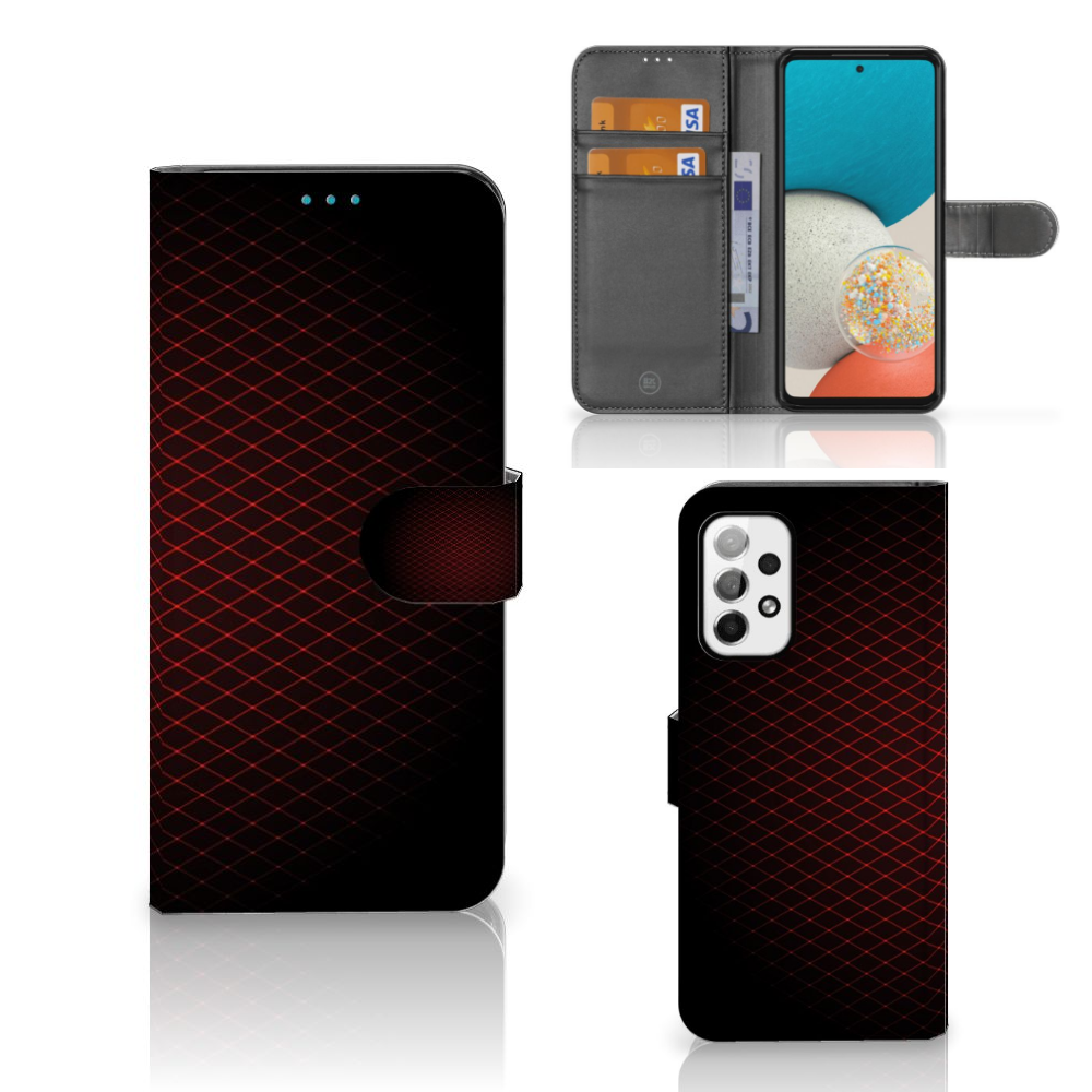 Samsung Galaxy A73 5G Telefoon Hoesje Geruit Rood met ruimte voor 3 pasjes in minimalistisch design.
