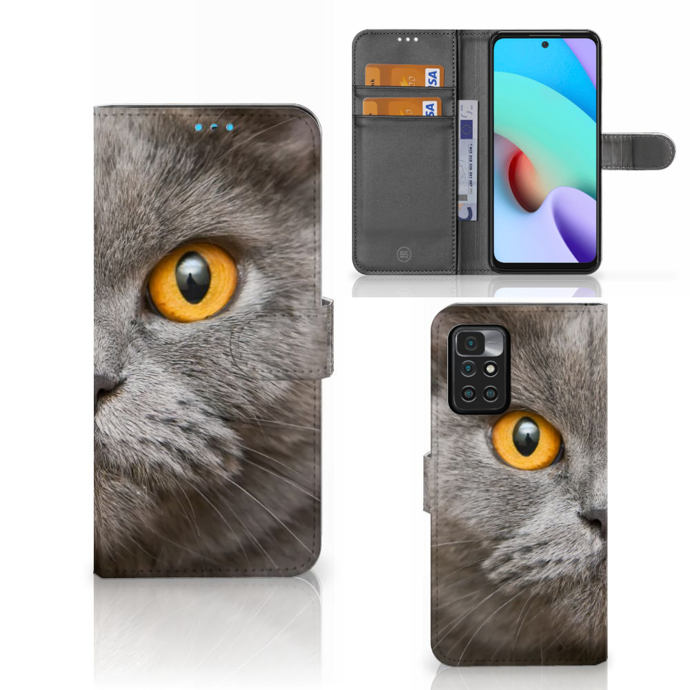 Telefoonhoesje met Pasjes Xiaomi Redmi 10 Britse Korthaar met indrukwekkende afbeelding van kat.