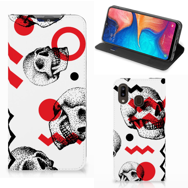Mobiel BookCase Samsung Galaxy A30 Skull Red