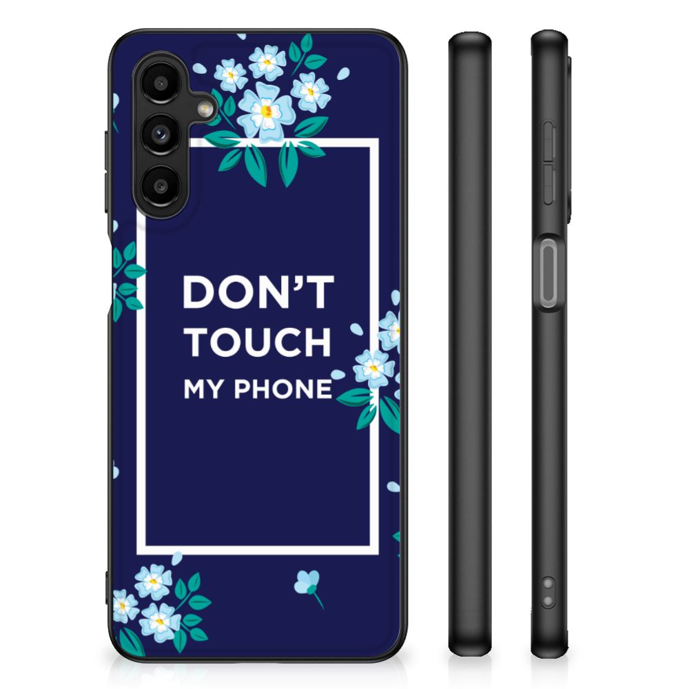 Samsung Galaxy A14 5G Telefoon Hoesje Flowers Blue DTMP met bloemenprint en opvallende tekst.