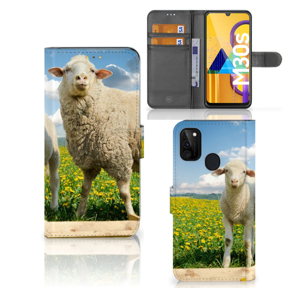 Samsung Galaxy M21 | M30s Telefoonhoesje met Pasjes Schaap en Lammetje