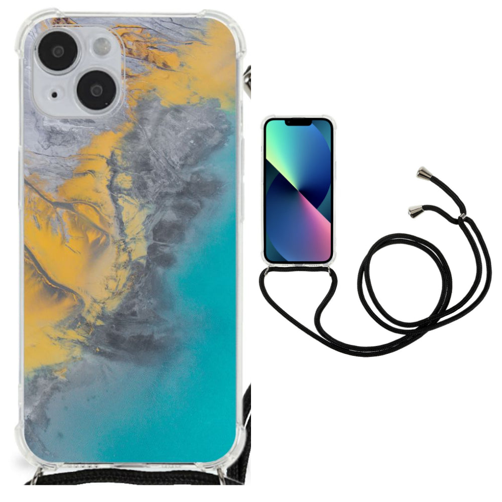 iPhone 14 Plus Anti-Shock Hoesje Marble Blue Gold