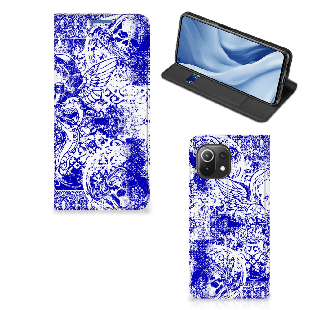 Mobiel BookCase Xiaomi 11 Lite NE 5G | Mi 11 Lite Angel Skull Blauw - B2C Telecom