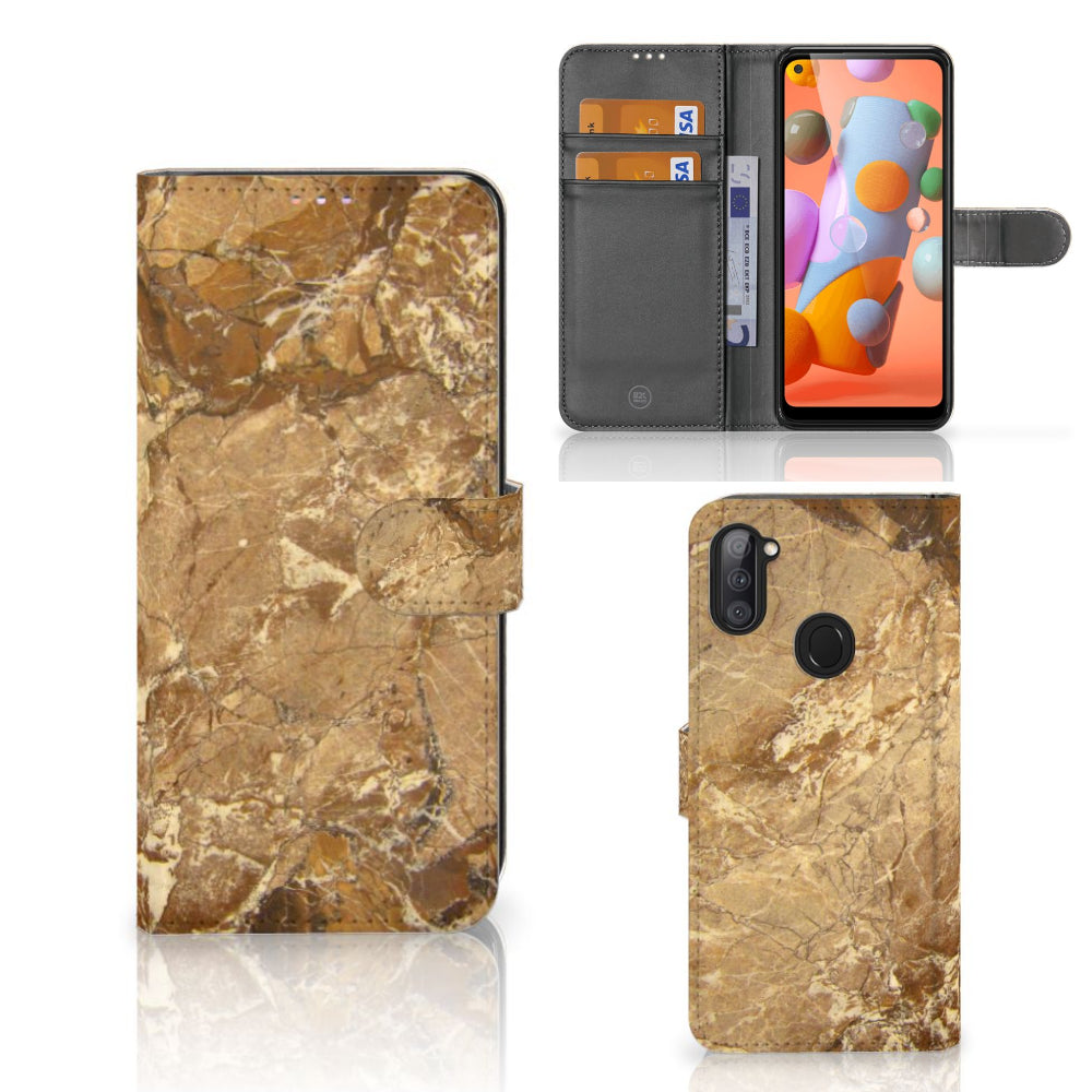 Samsung Galaxy M11 | A11 Bookcase Marmer Creme met luxe marmerontwerp en pasjeshouders.