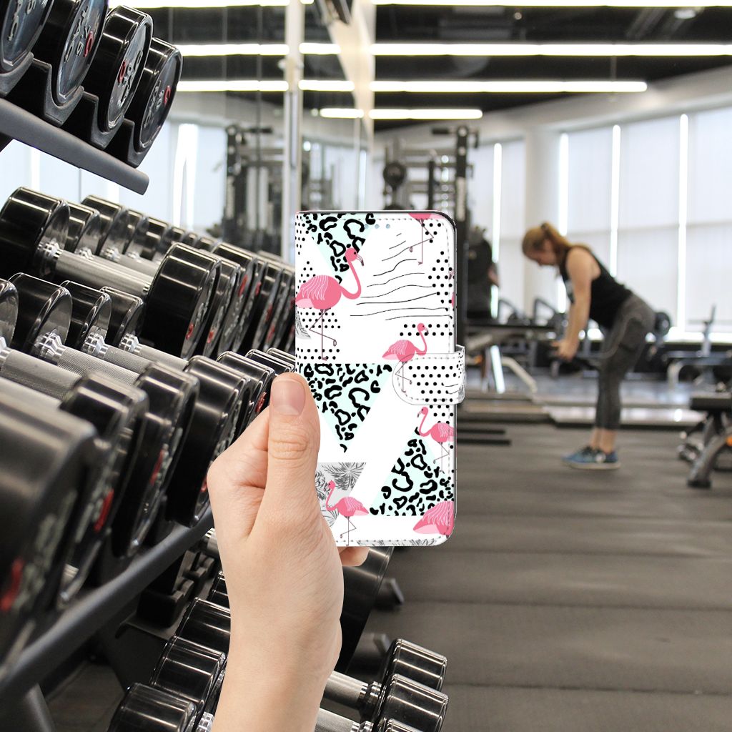 Samsung Galaxy A21s Telefoonhoesje met Pasjes Flamingo Triangle