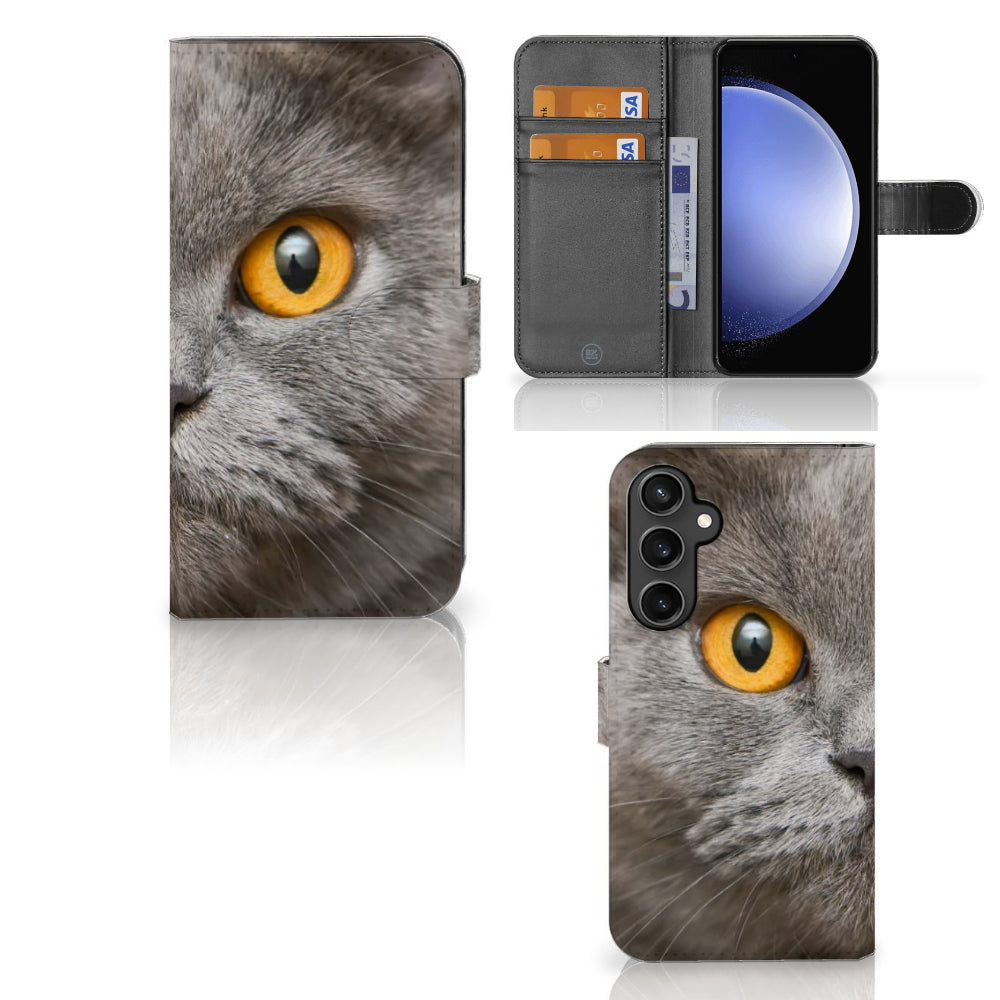 Telefoonhoesje met Pasjes Samsung Galaxy S23 FE Britse Korthaar met opvallend kattenoog.